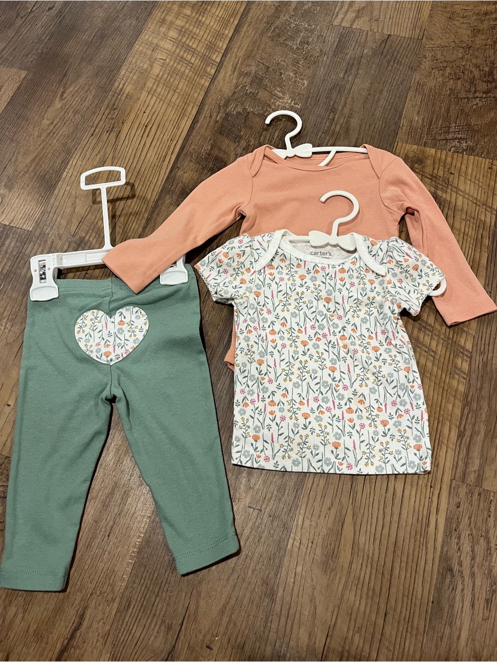 Carter's Girls' Floral Tee, Green Leggings & Peach Long-Sleeve Pajama Set